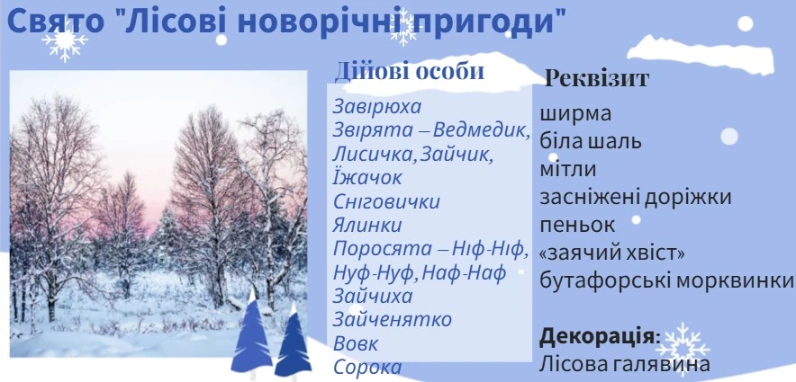 «Лісові новорічні пригоди»: свято для дошкільників у молодшій та середній групах