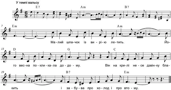 Пісня до свята весни «Малий шпачок»