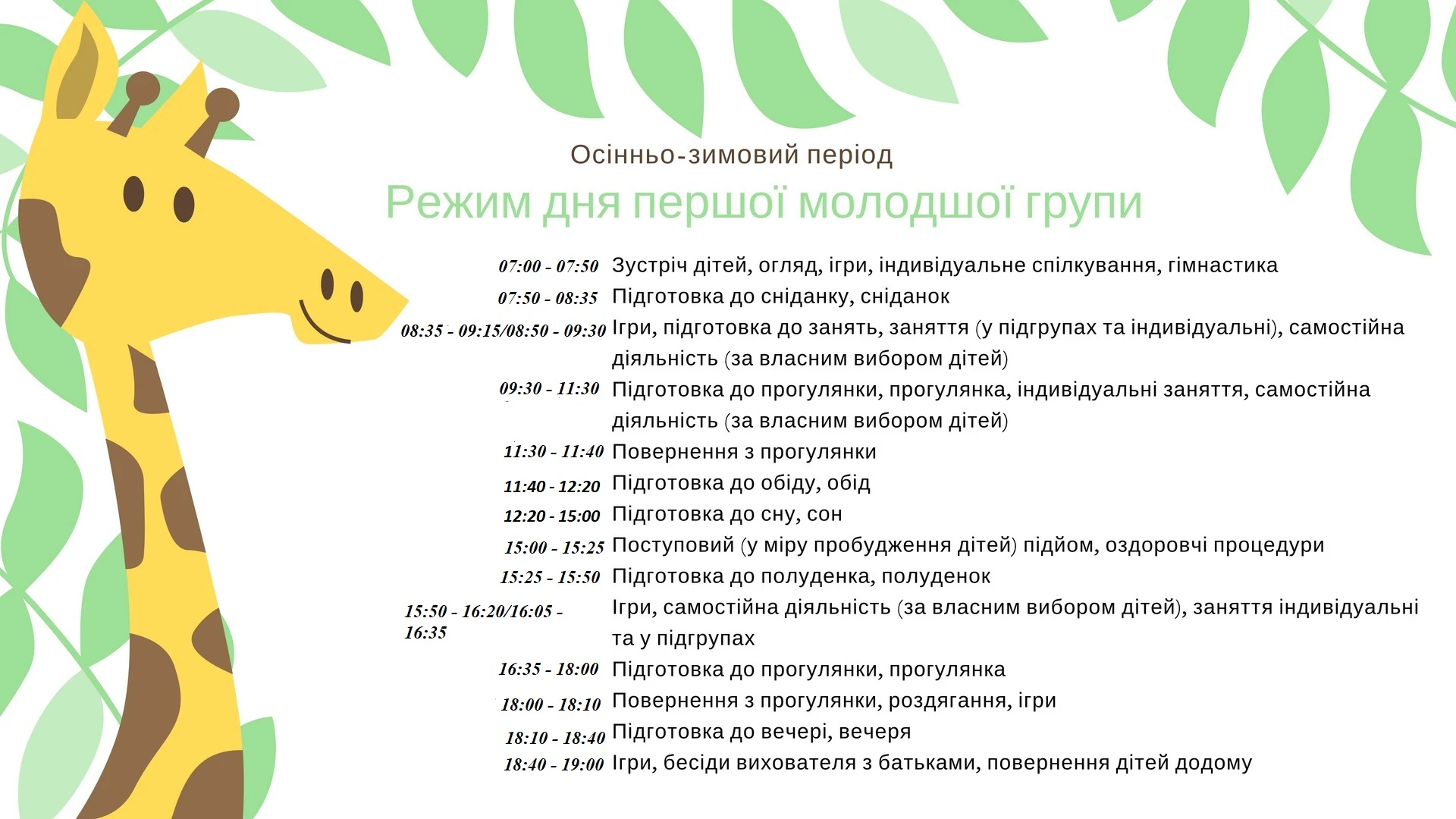 Режим дня в дитсадку